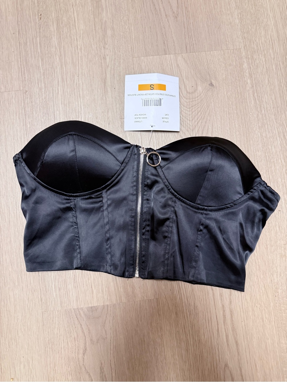 Strapless Satin Bustier Crop Top - Black